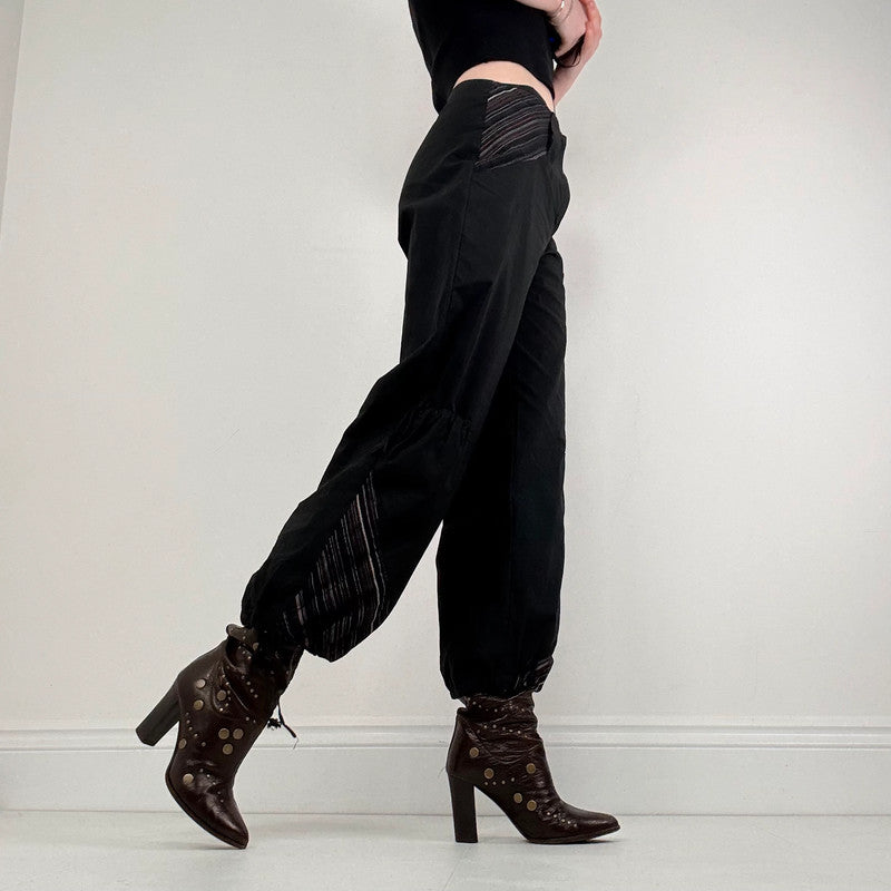 Low rise black puff pinstripe trousers