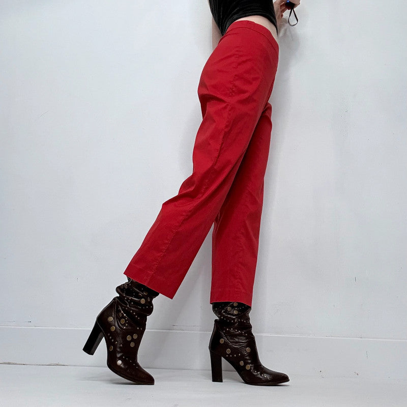 red straight leg trousers