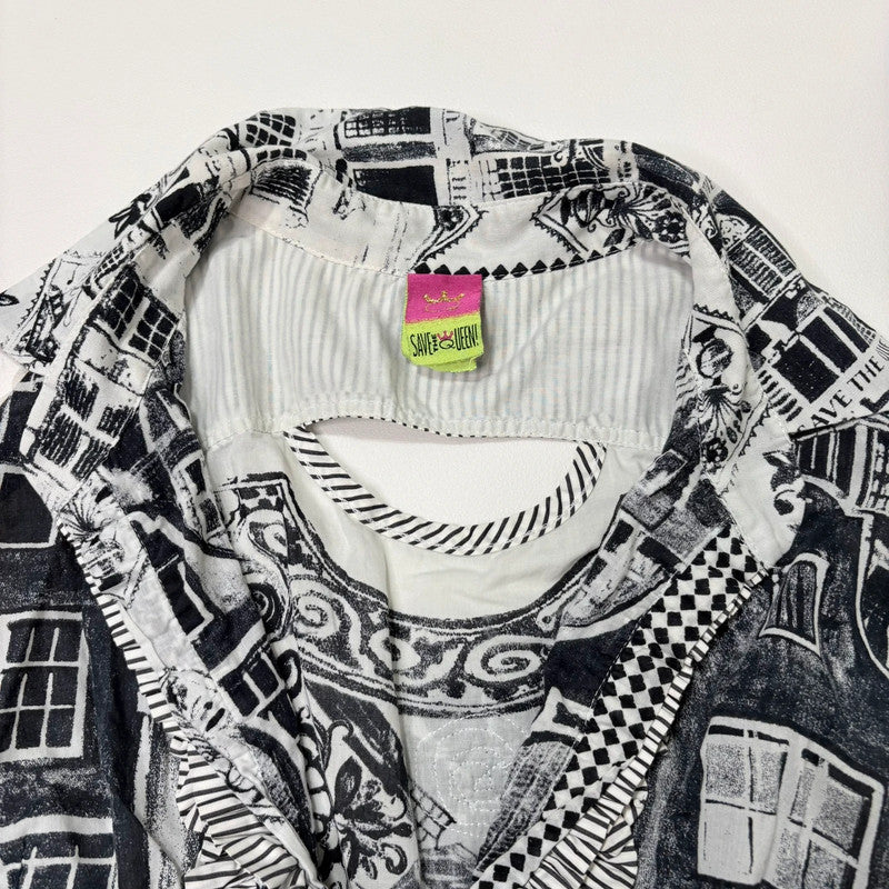 Save the Queen black and white graphic shirt