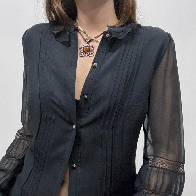 sheer lace silk black gothic shirt