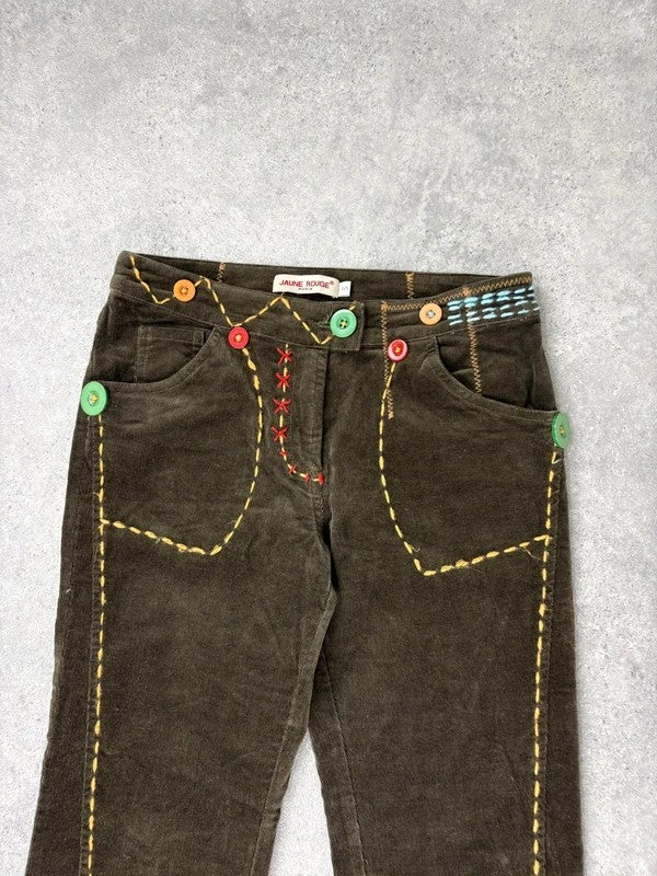 khaki corduroy embroidered hippy capri trousers