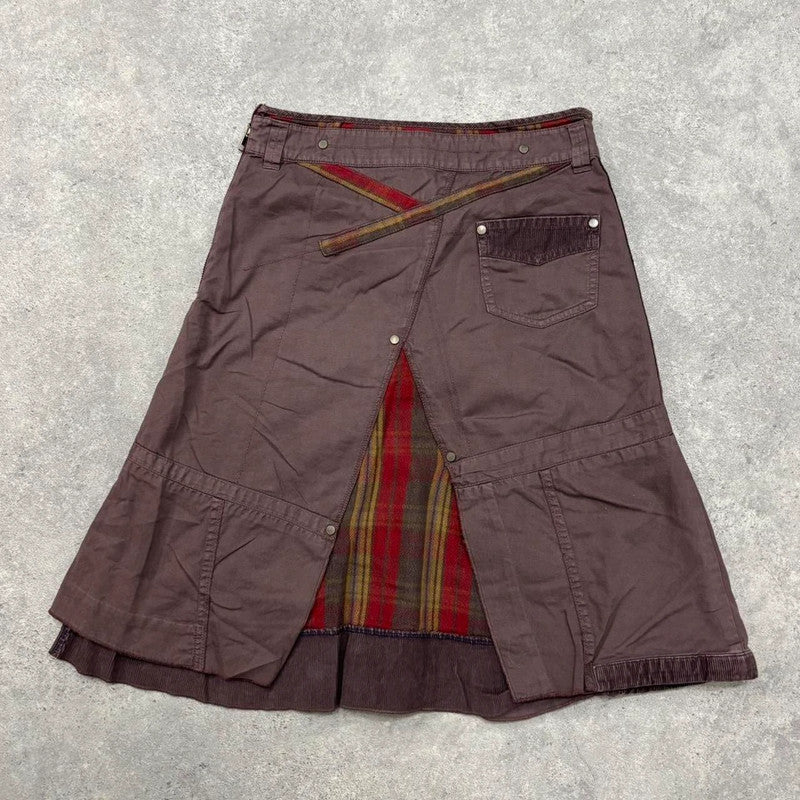 Tartan layered asymmetric midi skirt