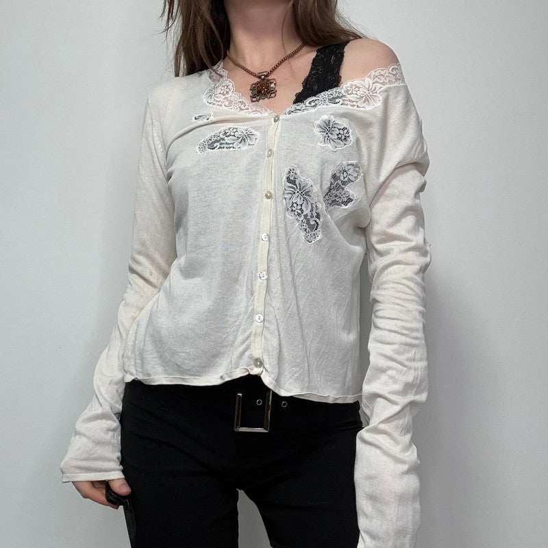 cream lace knit cardigan