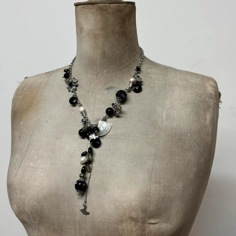 layered chain beaded charm necklace
