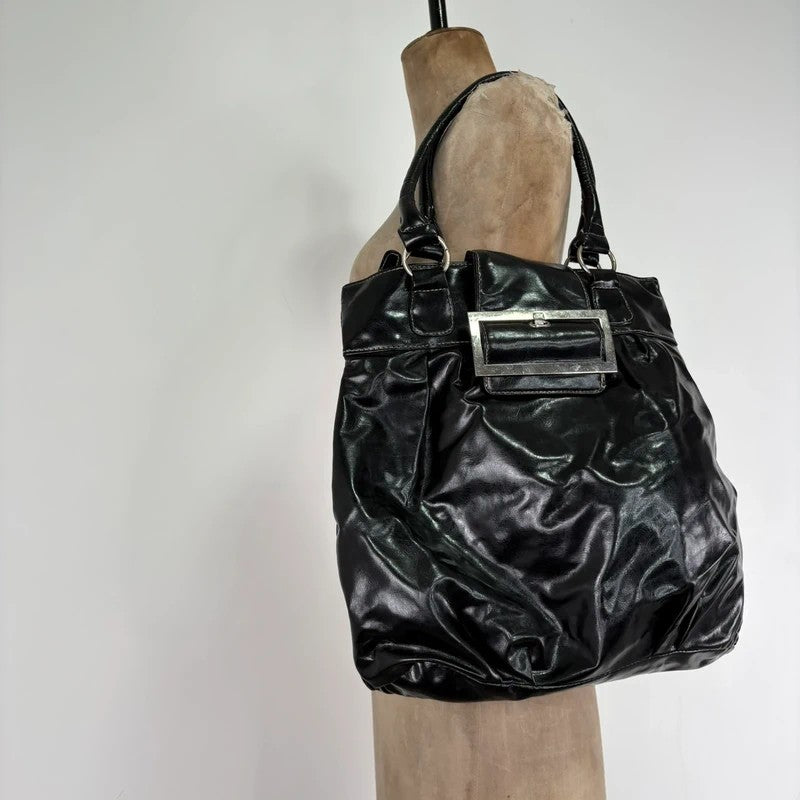 Faux leather patent black Y2K buckle bag