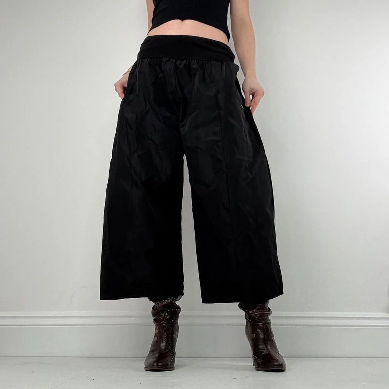 Black barrel wide leg tech trousers