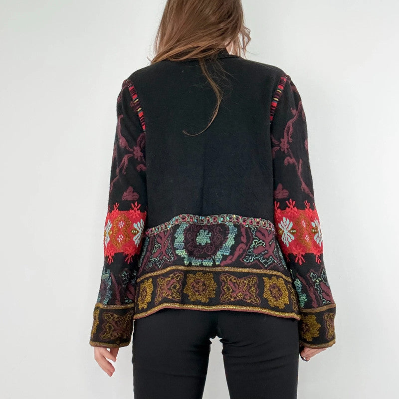 black ribbed patterned boho hippie cardigan