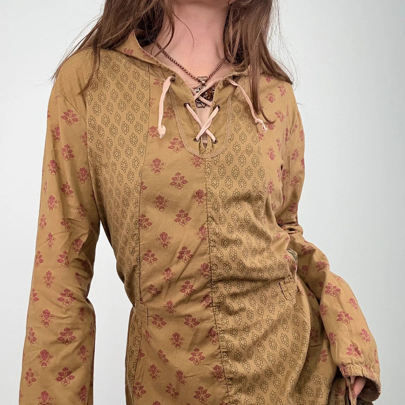 tan khaki printed cotton shirt