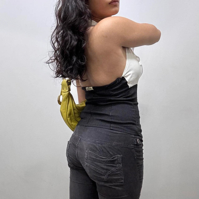 ruffle pinstripe halter office vest