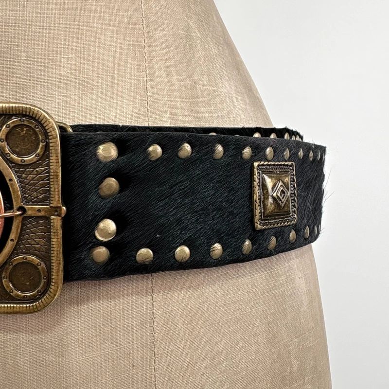 black cowhide studded western belt