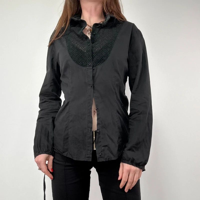 Black Flared Lace Shirt