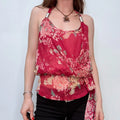red floral elegant draped vest