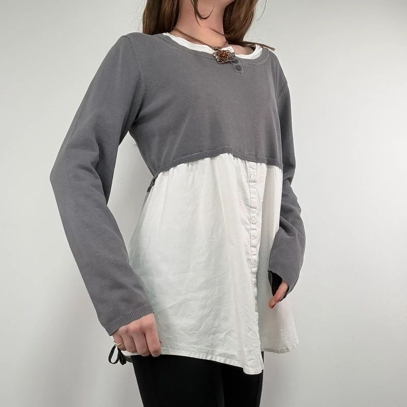 flared white shirt layered long sleeve top