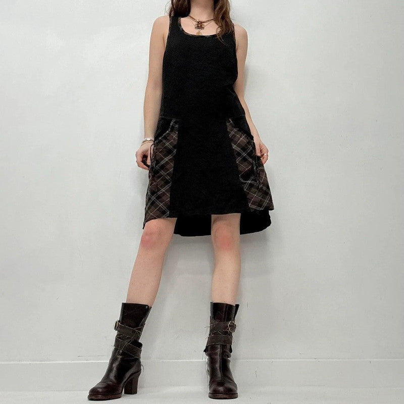 black tartan puff mini dress