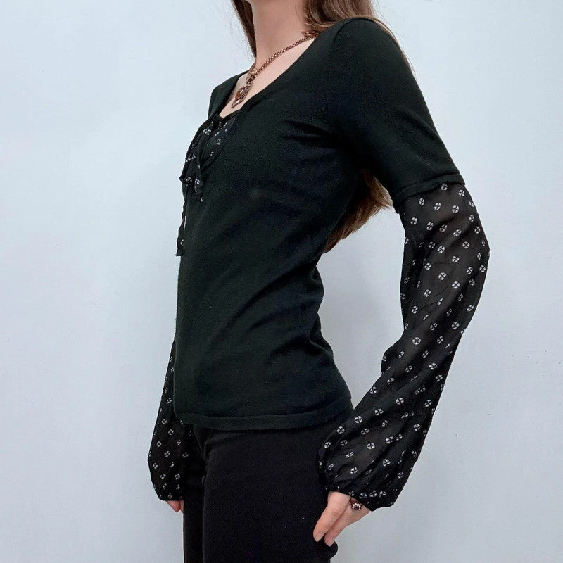 black fitted flared puff shirt