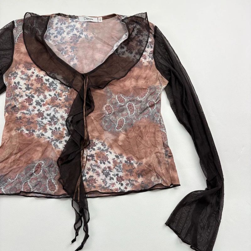 Brown floaty sheer Flared Boho Shirt