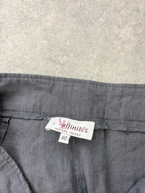 Navy linen puff leg drawstring bloomer trousers