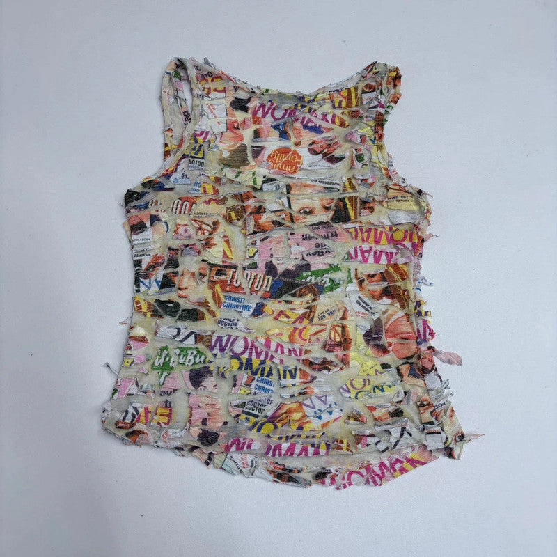 distressed sheer graphic vest