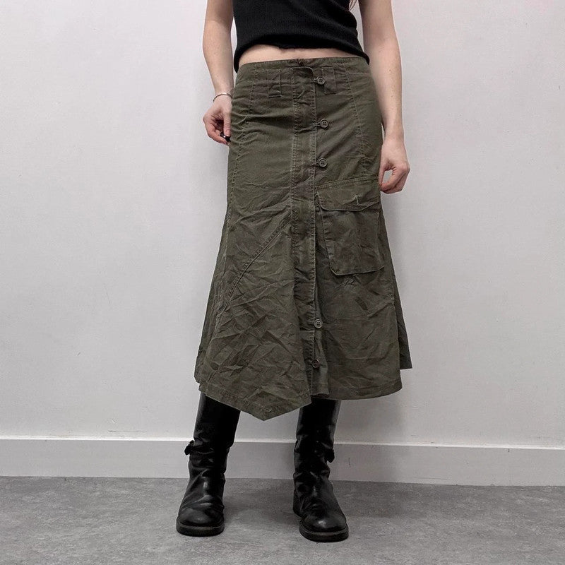 khaki cargo flare ruffle skirt