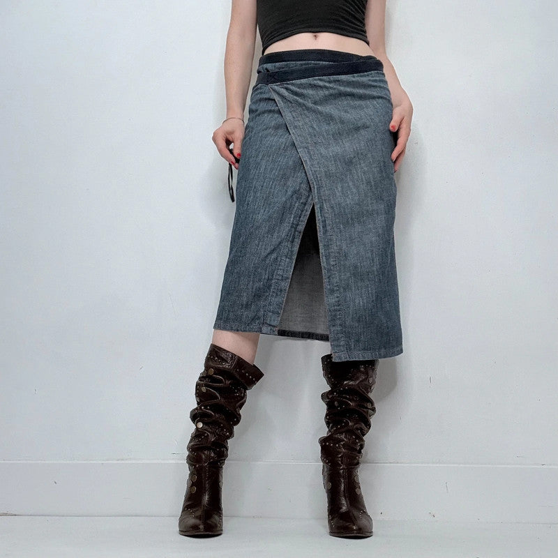 denim slit wrap skirt