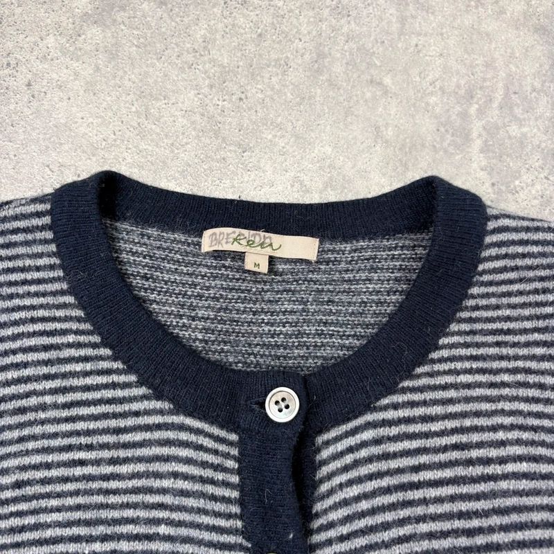navy pinstripe button up cardigan crewneck