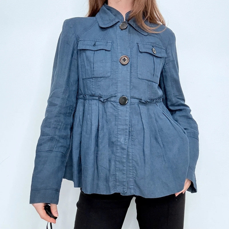 Navy flared pleated Pea coat jacket