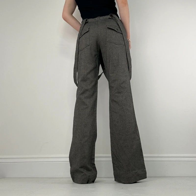 grey suspender flared suit trousers