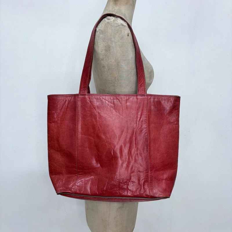 red leather tote bag