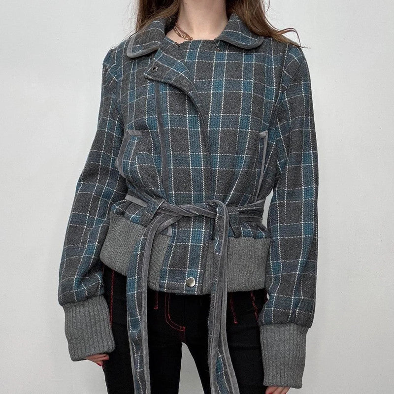 wool checked asymmetric coat