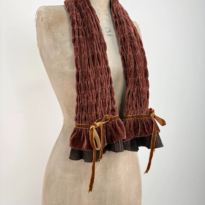 brown velvet gathered pleated scarf