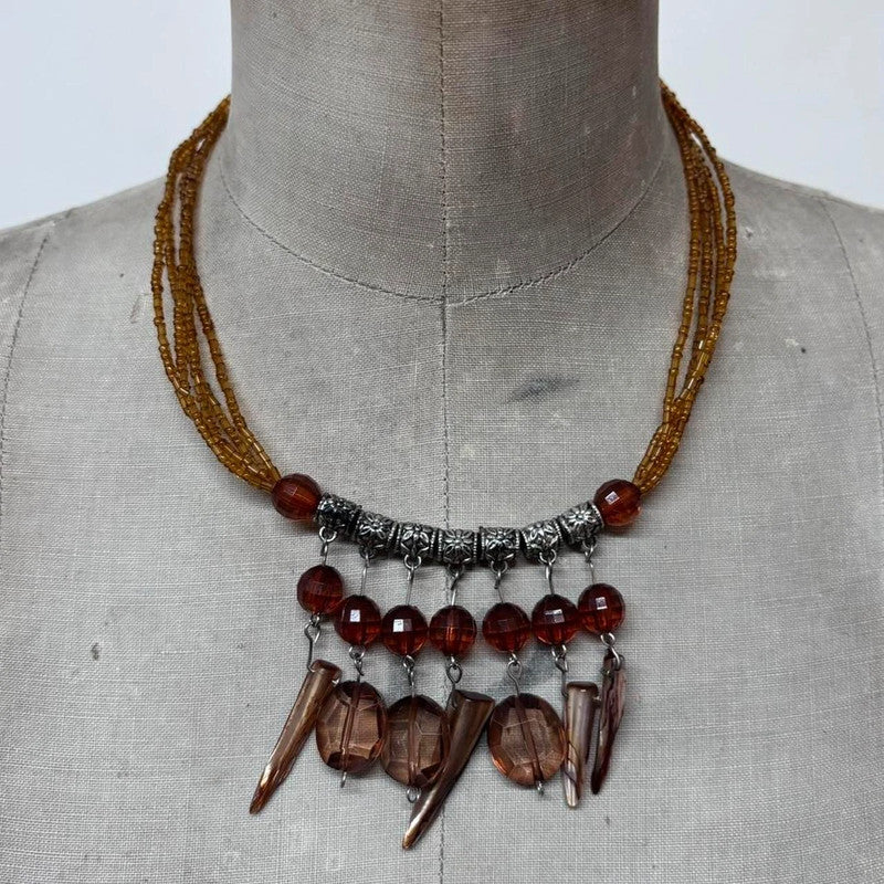 layered bead pearl charm necklace