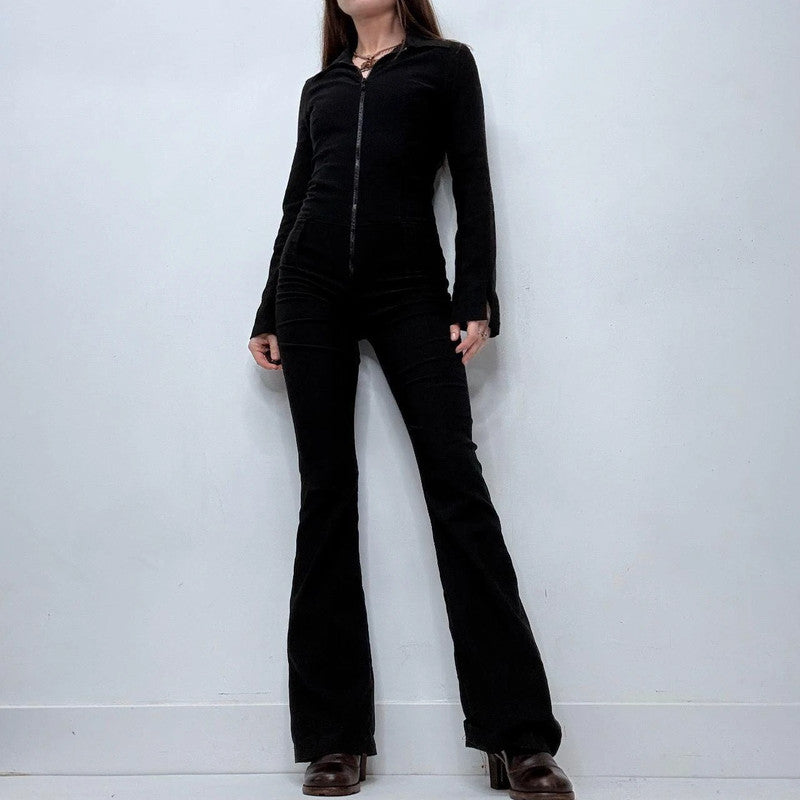 black flared fitted black jumpsuit