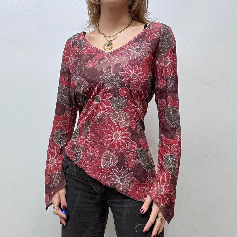 red flared asymmetric fairy top