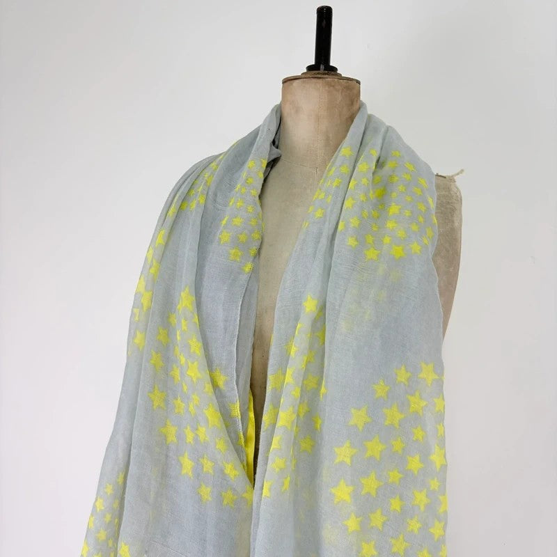 Sheer grey cotton shawl boho patchwork scarf