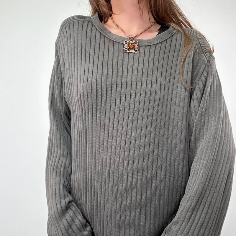 Ribbed Slouchy Distressed Jumper