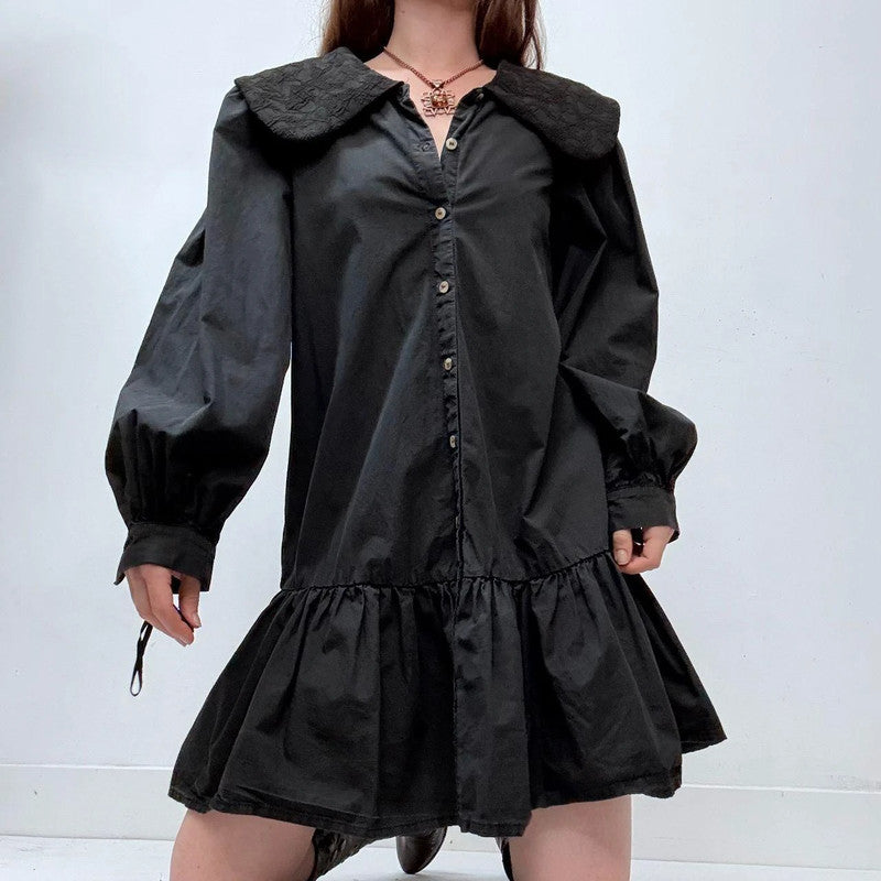 black puff embroidered shirt dress