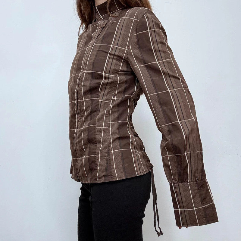 checked flared asymmetric zipper shirt