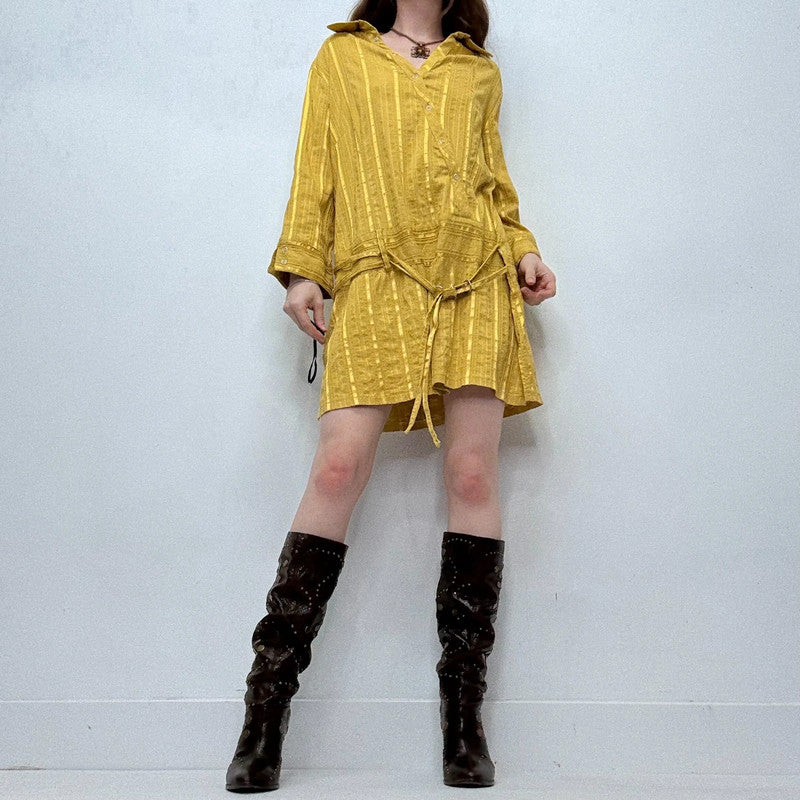 pinstripe chartreuse mini shirt dress
