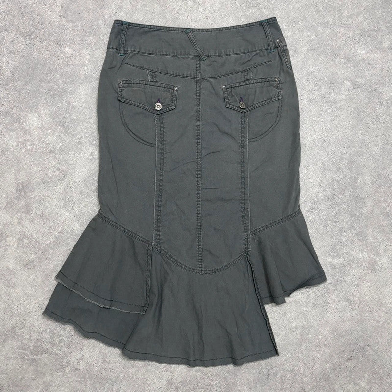 khaki denim asymmetric ruffle skirt