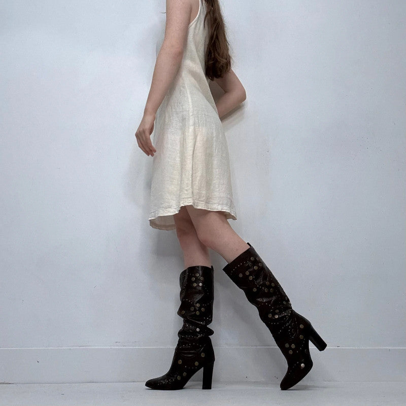 white linen aline midi dress