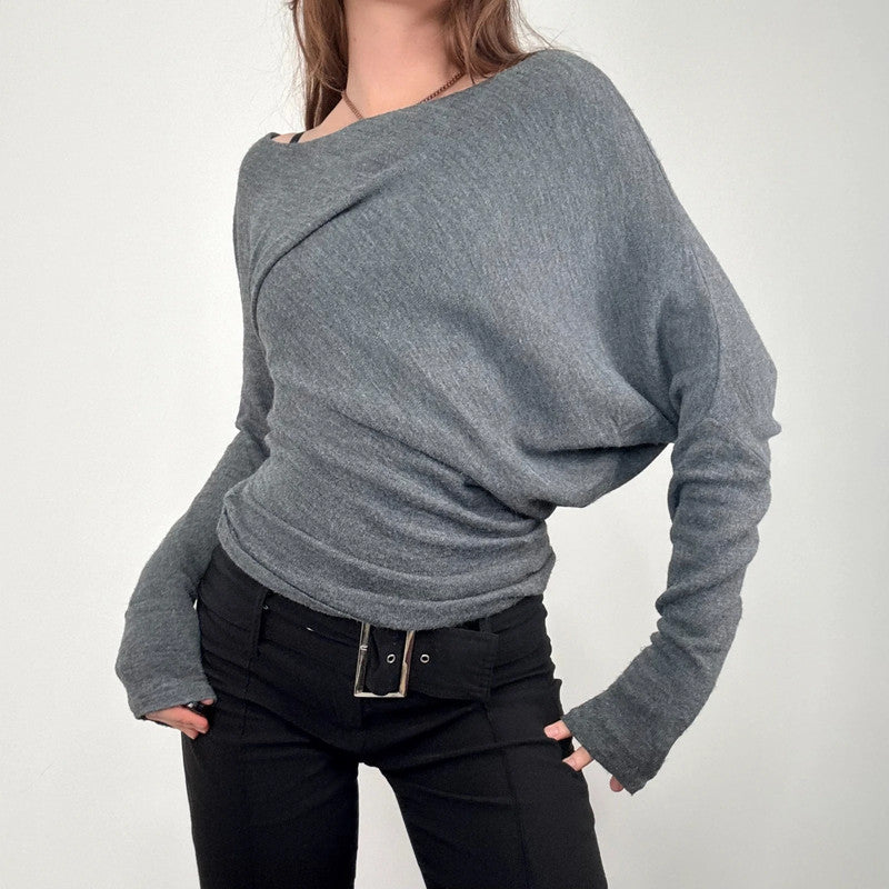 asymmetric grey batwing jumper