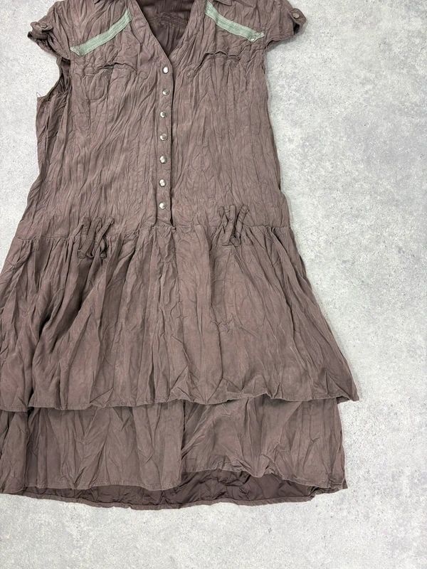brown crinkle layered shirt dress