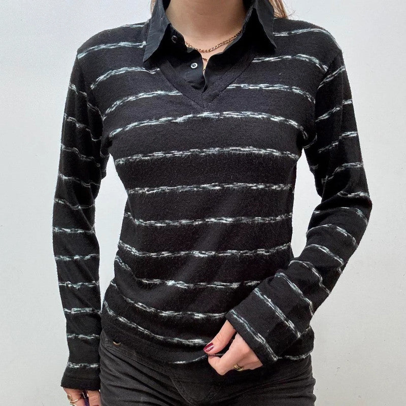 pinstripe knitted shirt jumper