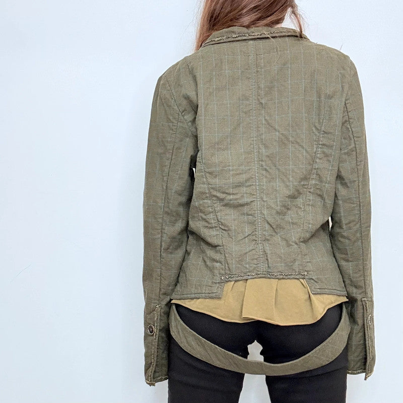 Cop Copine khaki green pinstriped flared utility jacket
