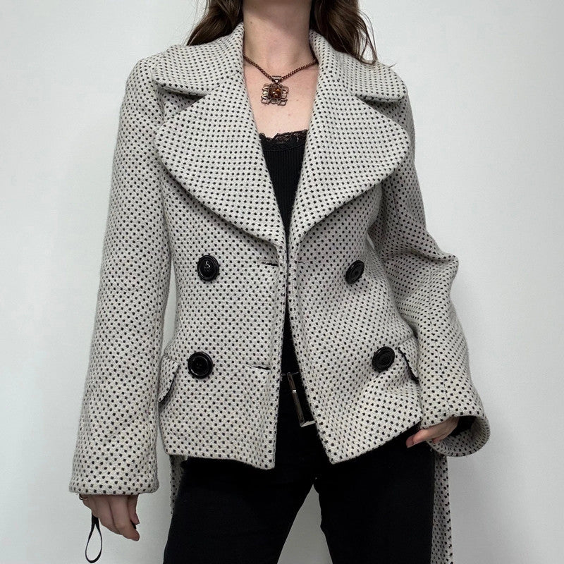 cream wool polkadot flared pea coat