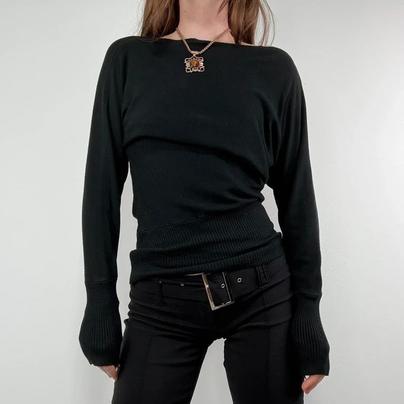 slouchy batwing slash neck ribbed jumper