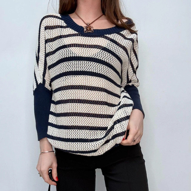 sheer knit slouchy striped jumper