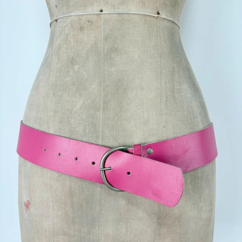 Pink leather chunky thick belt