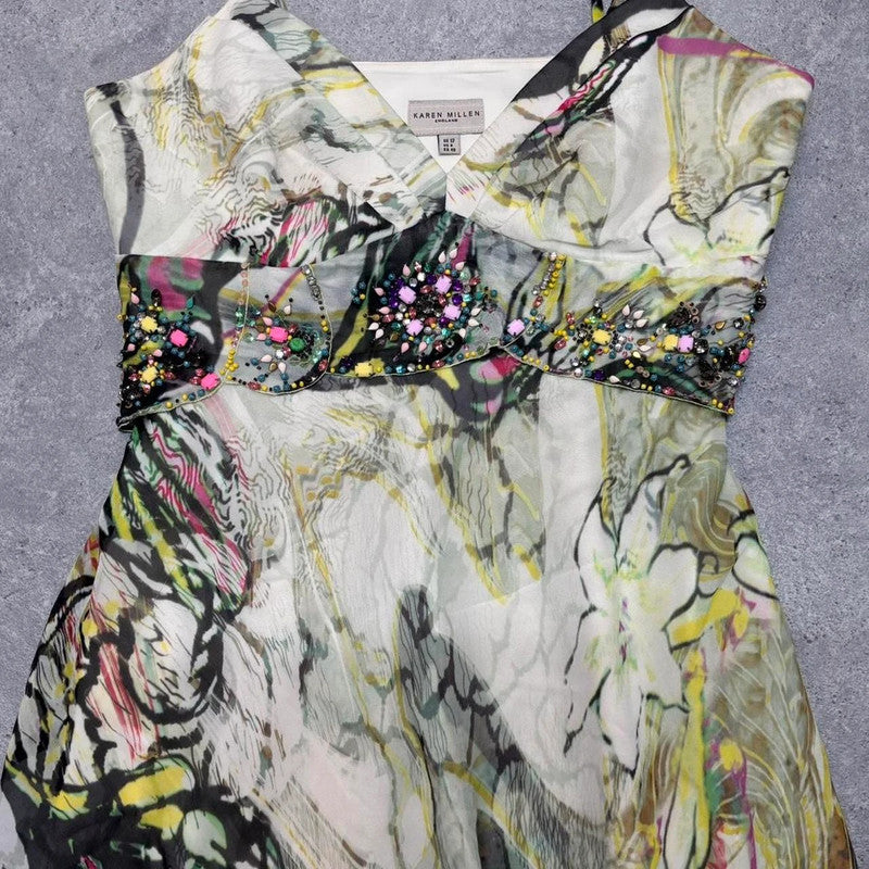 abstract floral bias midi dress