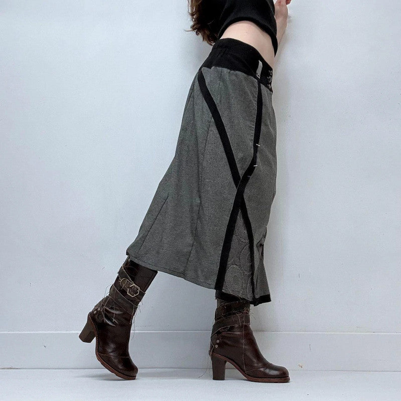 grey preppy asymmetric office skirt